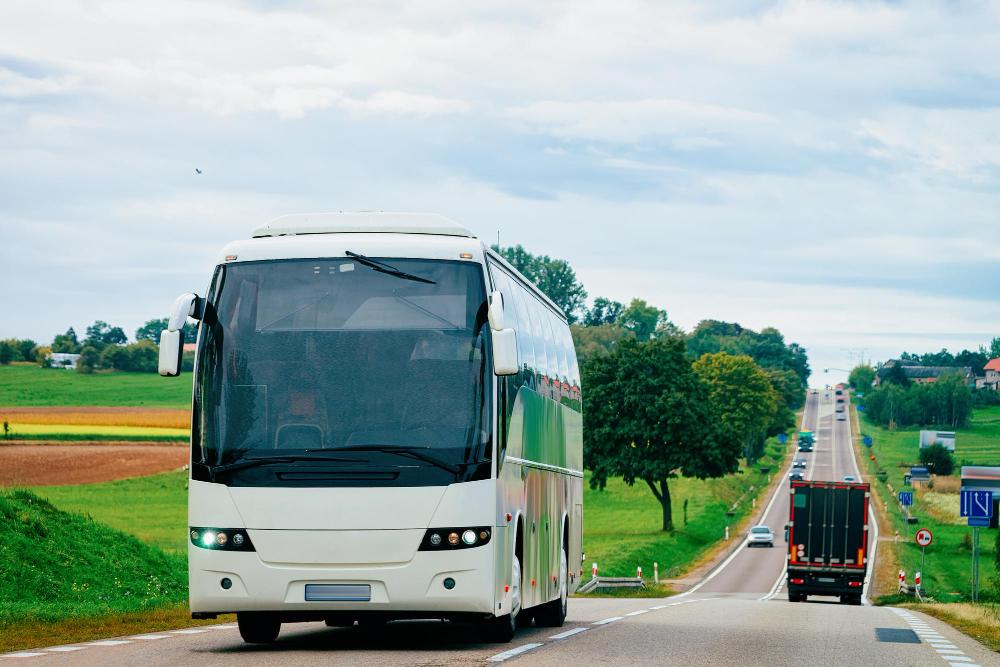 white-tourist-bus-road-poland-travel-concept